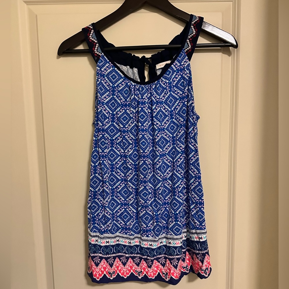 Skies Are Blue Burke Keyhole Tie Back Knit Top, size M, Blue